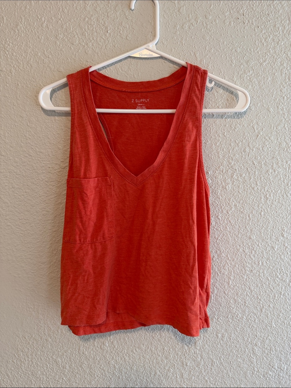 Z Supply Women's Coral-Red V-Neck Pocket Tank